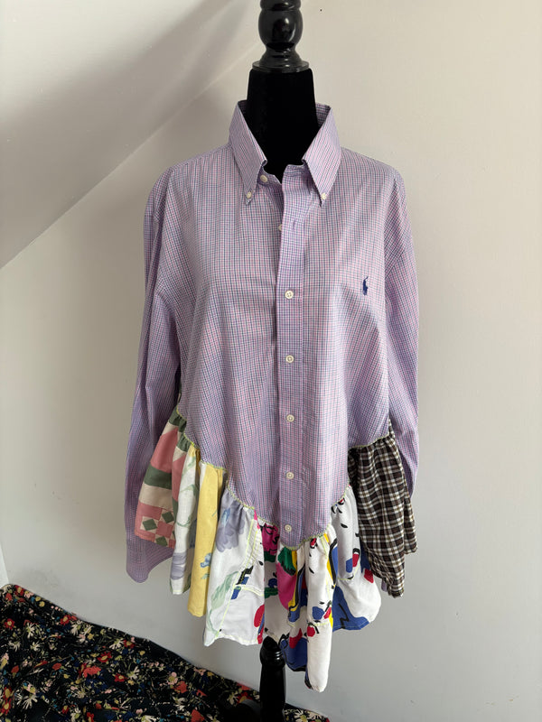 Bleachy Lavender Plaid Ruffle Top by Cassie's Shop