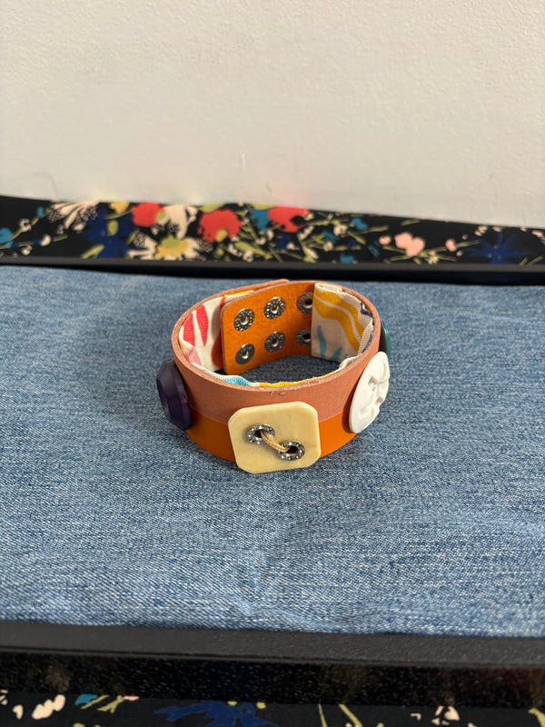 Vintage Button Cuff Bracelet on Vegan Leather