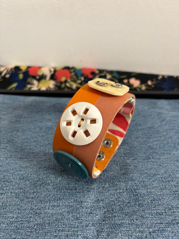 Vintage Button Cuff Bracelet on Vegan Leather