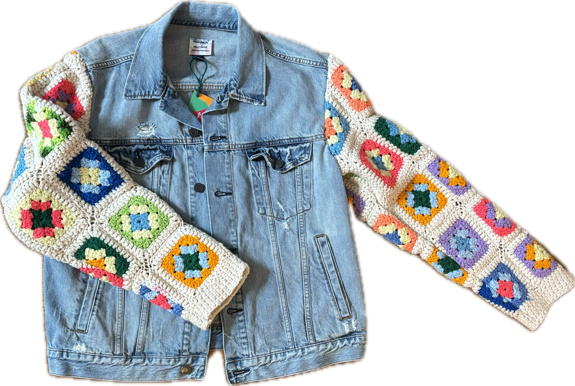 Yes Way, Crochet Denim Jacket in White