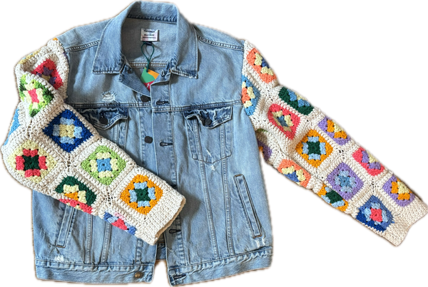 Yes Way, Crochet Denim Jacket in White