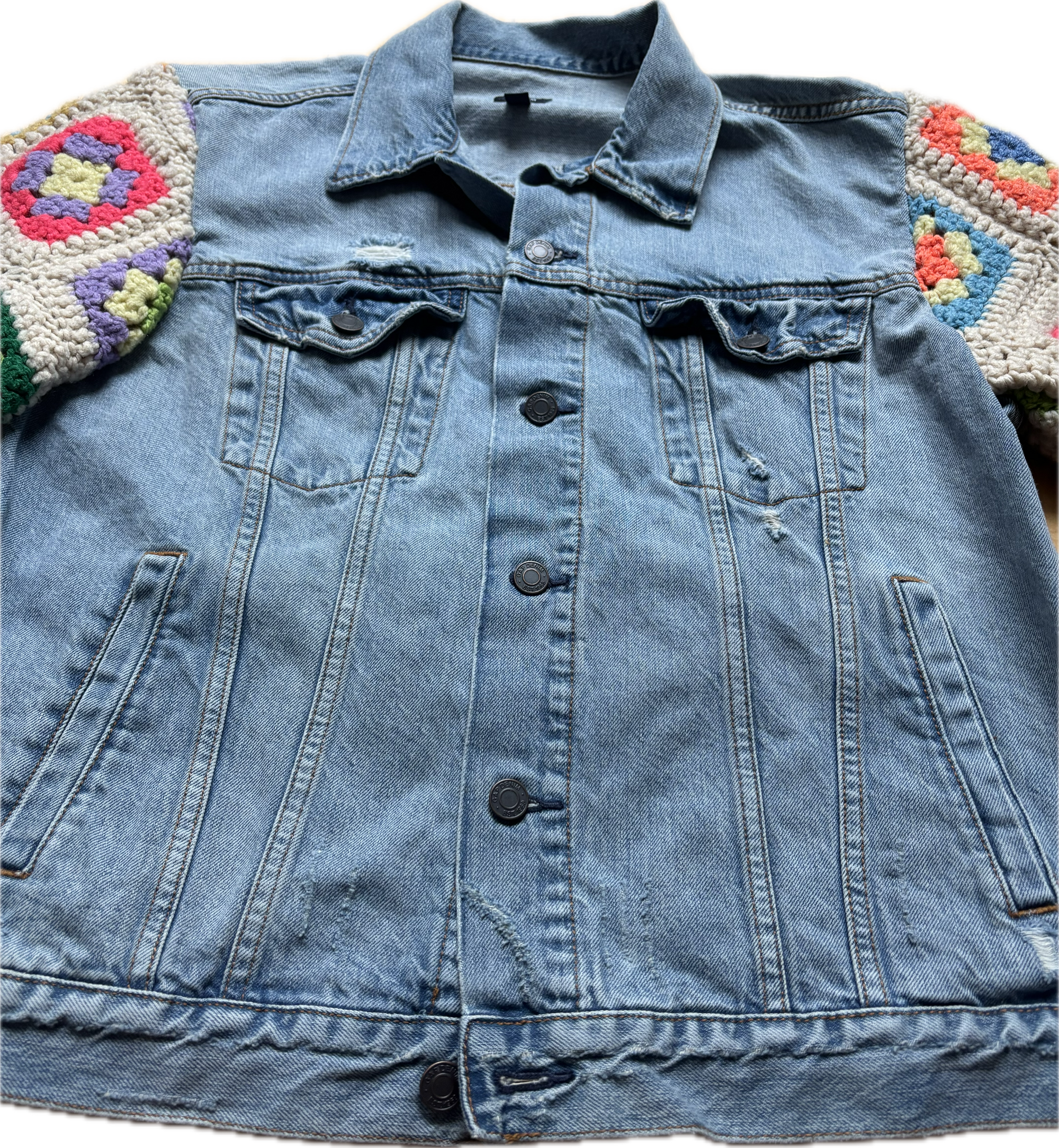 Yes Way, Crochet Denim Jacket in White