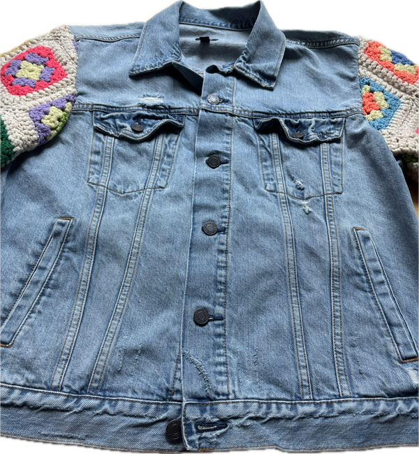 Yes Way, Crochet Denim Jacket in White