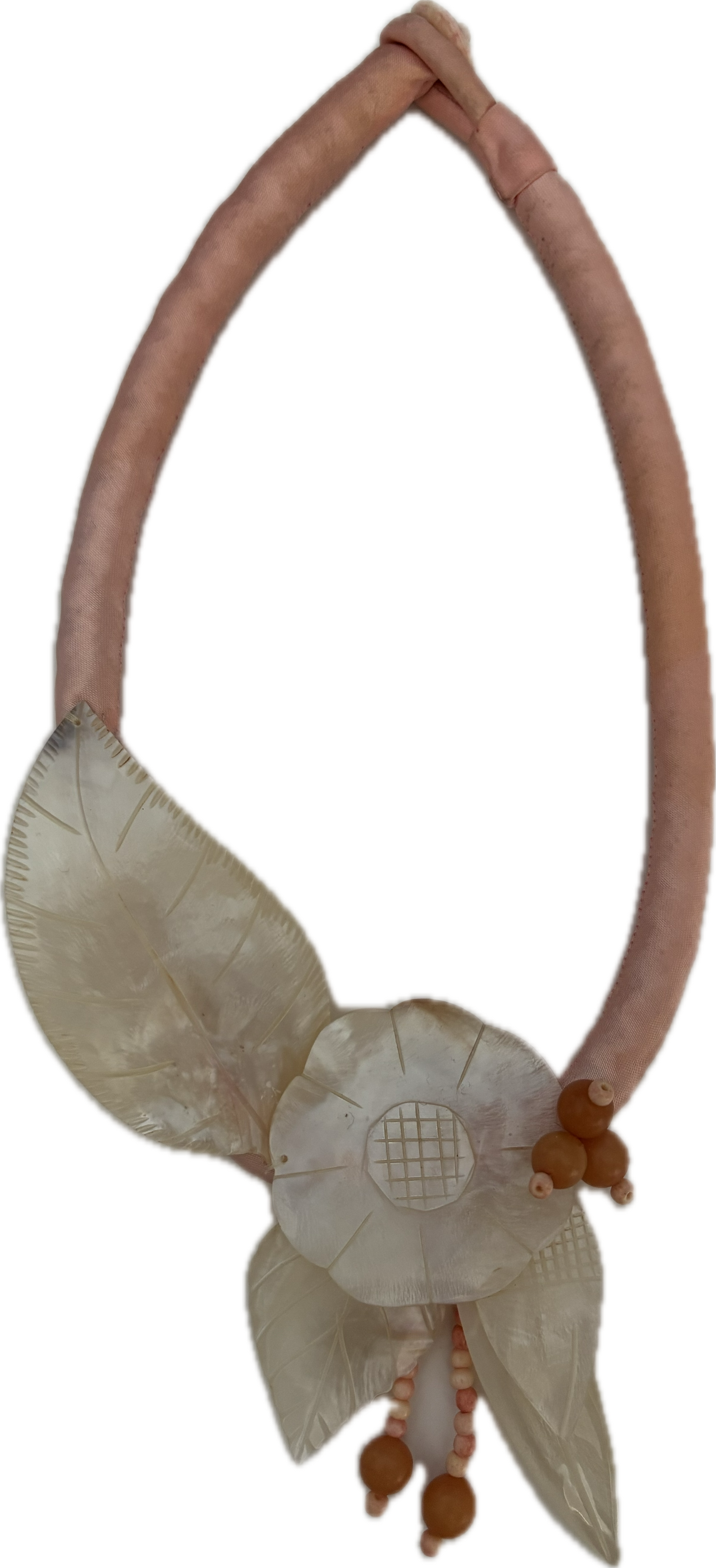 Pink Satin 1980s Flower Shell Necklace