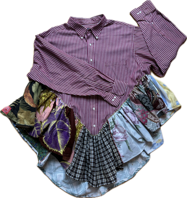 Maroon and White Stripes Ruffle Top by Cassie's Shop