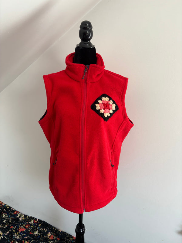 Microfeminism Corporate Vest in Red with Pink Crochet Square