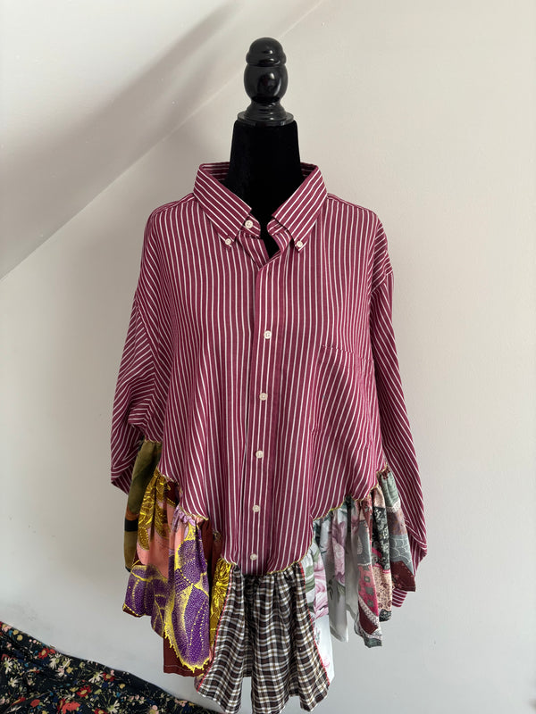 Maroon and White Stripes Ruffle Top by Cassie's Shop