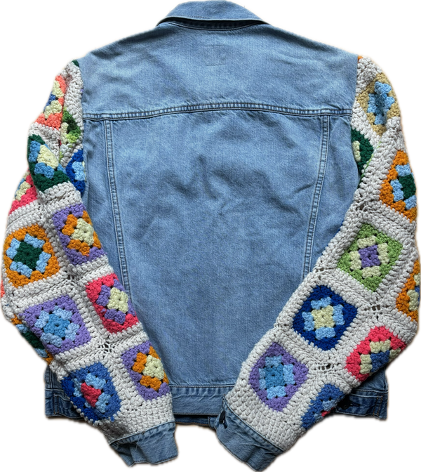 Yes Way, Crochet Denim Jacket in White