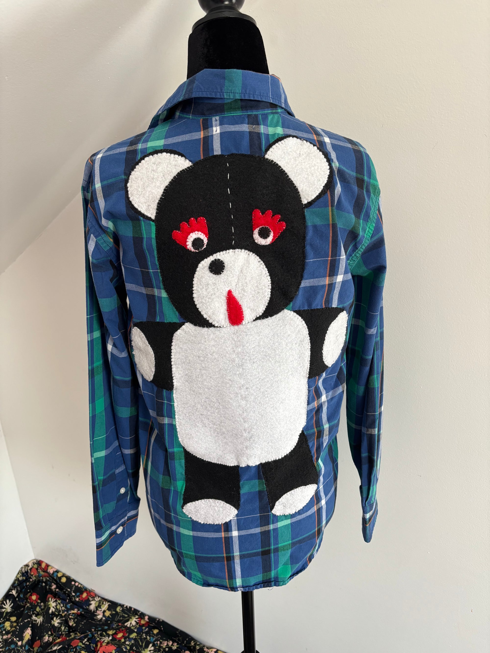 Blue and Green Plaid Rooster Eyed Rob Bear Shirt by Cat Singh