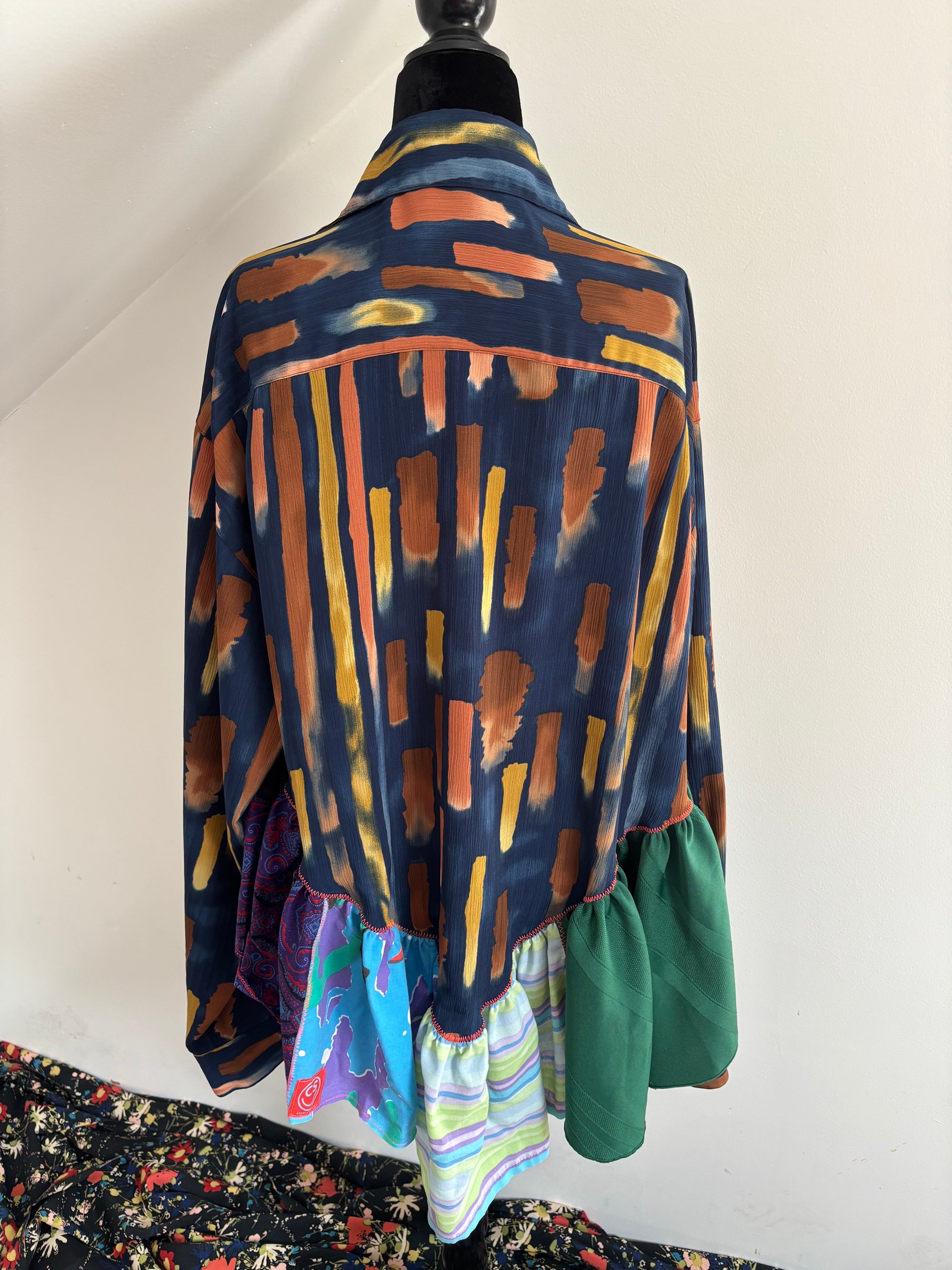 Navy Blue Stripes and Camo Trim Ruffle Top by Cassie's Shop