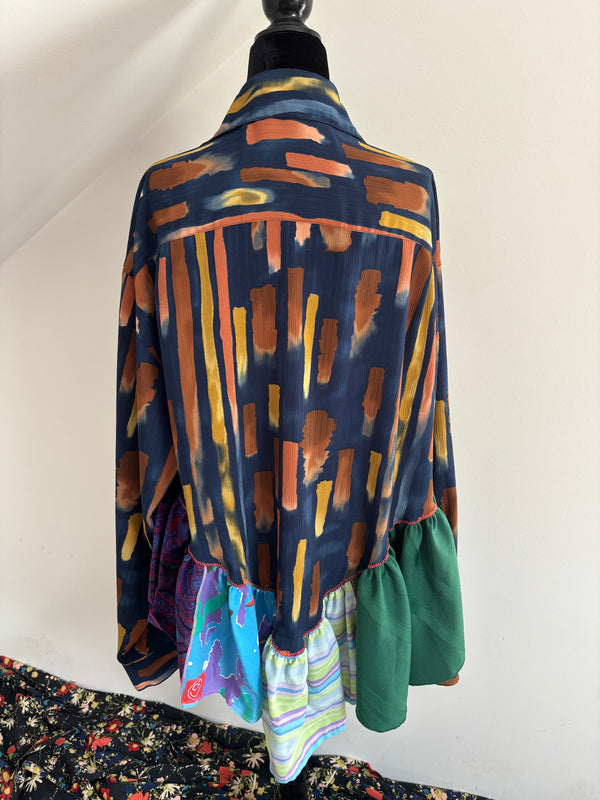 Navy Blue Stripes and Camo Trim Ruffle Top by Cassie's Shop