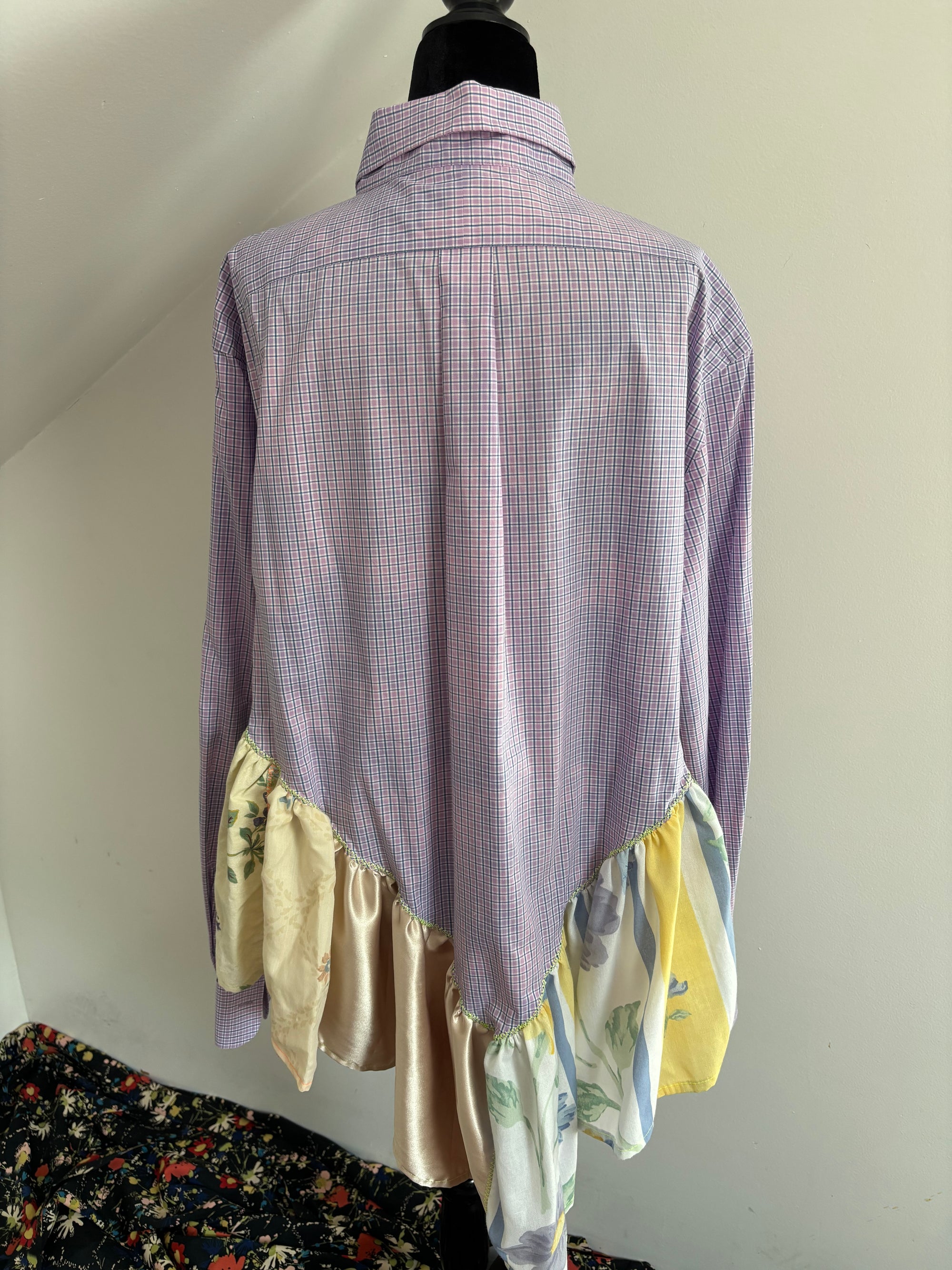 Bleachy Lavender Plaid Ruffle Top by Cassie's Shop