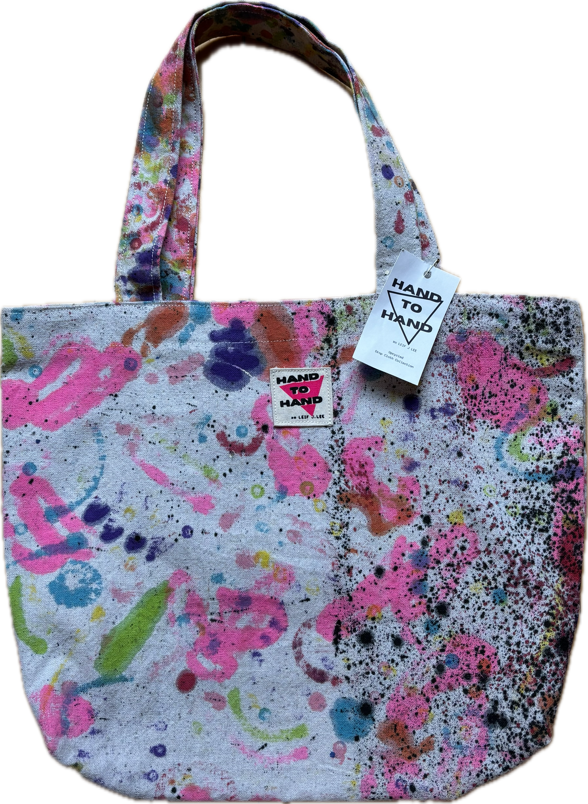 Hand 2 Hand Tote Bag with Black Splatter by Leif J. Lee