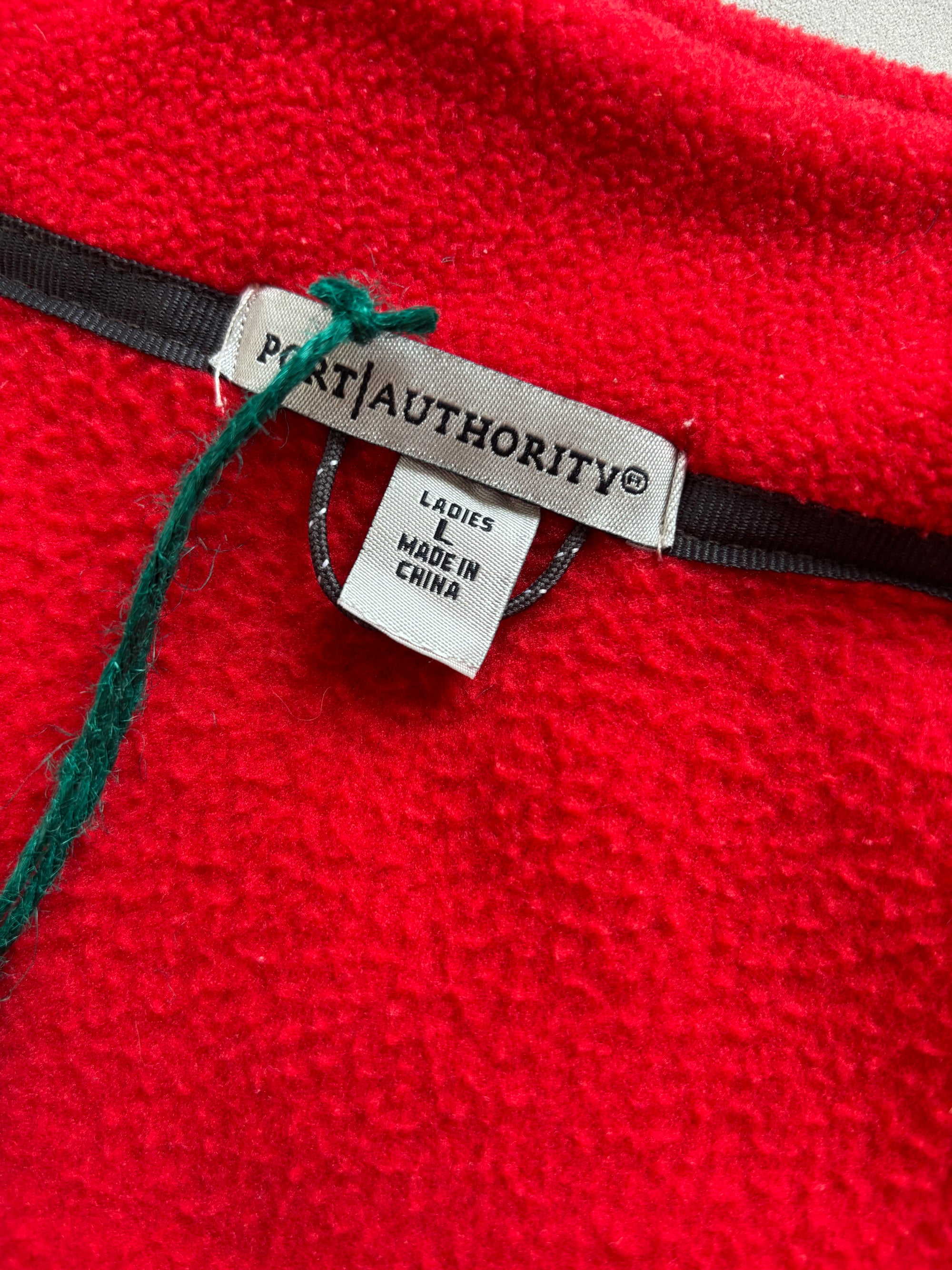 Microfeminism Corporate Vest in Red with Pink Crochet Square
