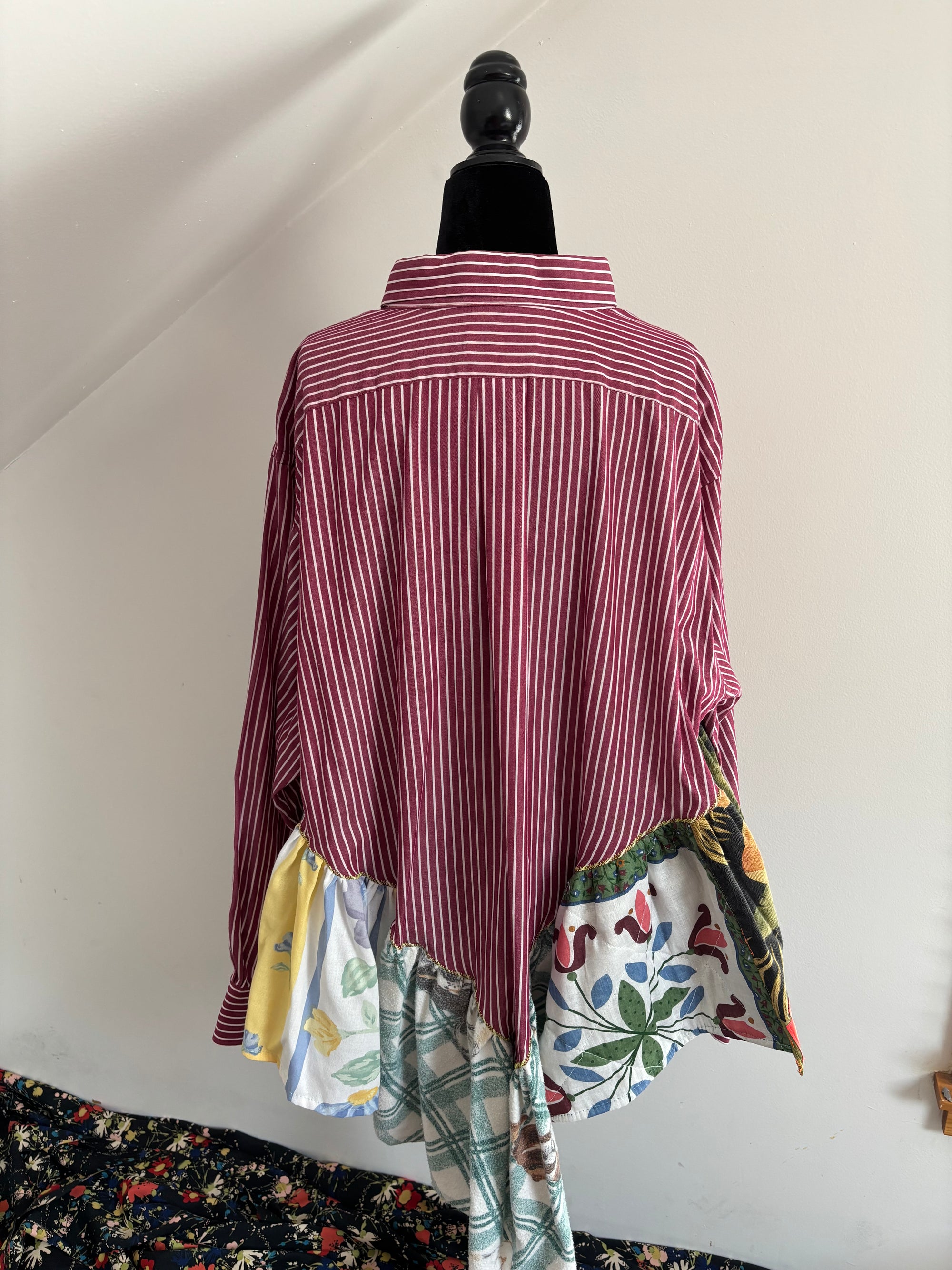 Maroon and White Stripes Ruffle Top by Cassie's Shop