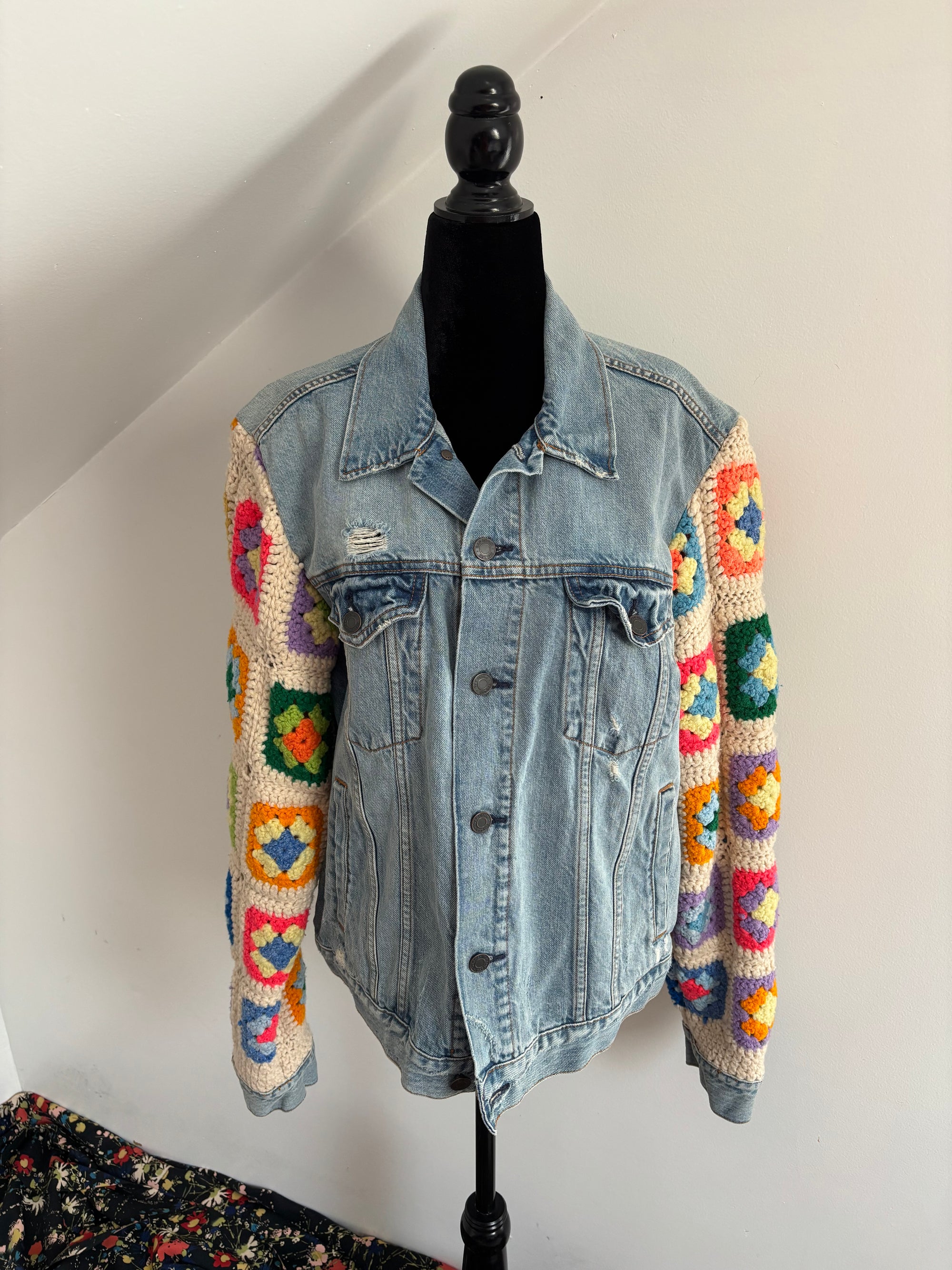 Yes Way, Crochet Denim Jacket in White