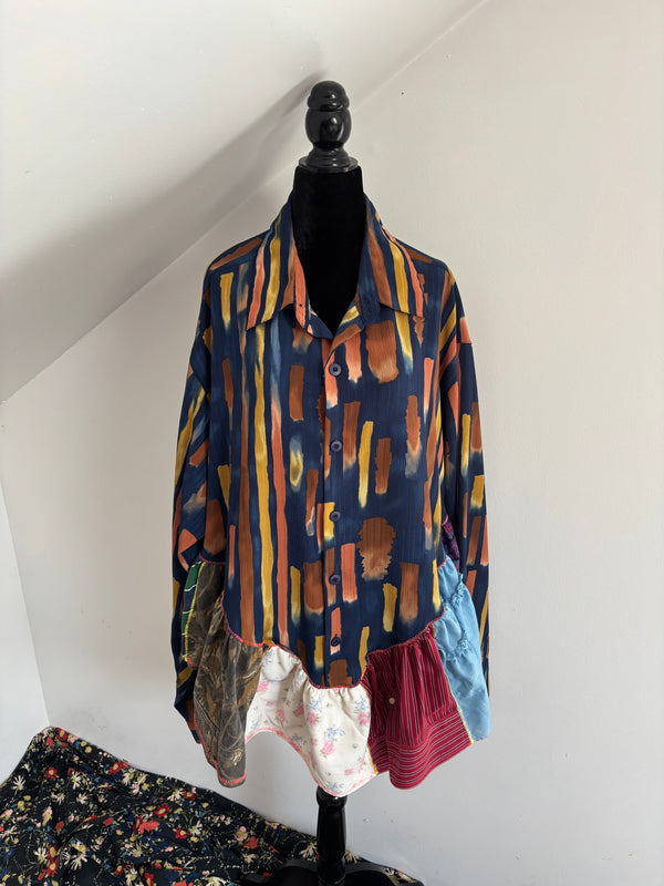 Navy Blue Stripes and Camo Trim Ruffle Top by Cassie's Shop