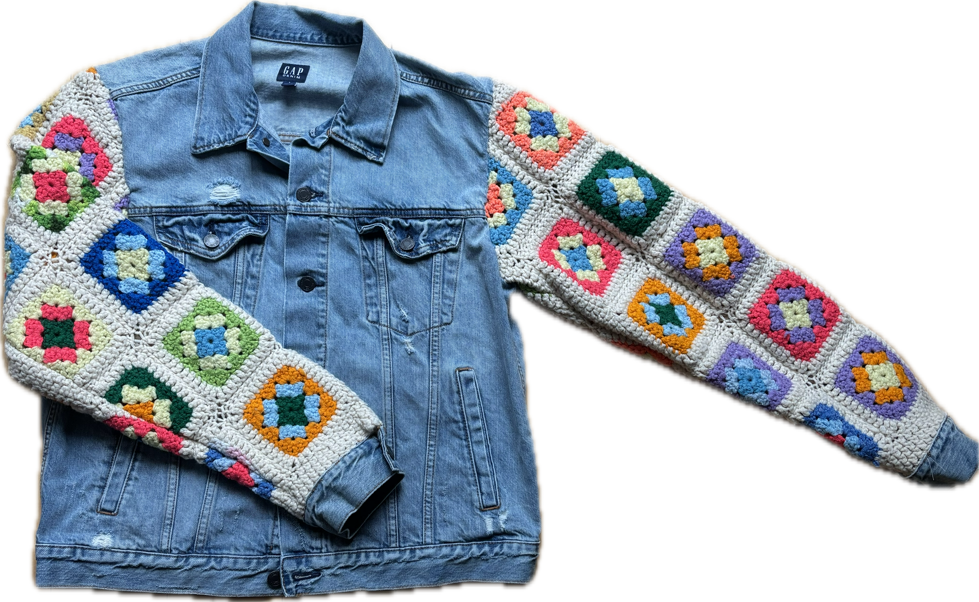 Yes Way, Crochet Denim Jacket in White