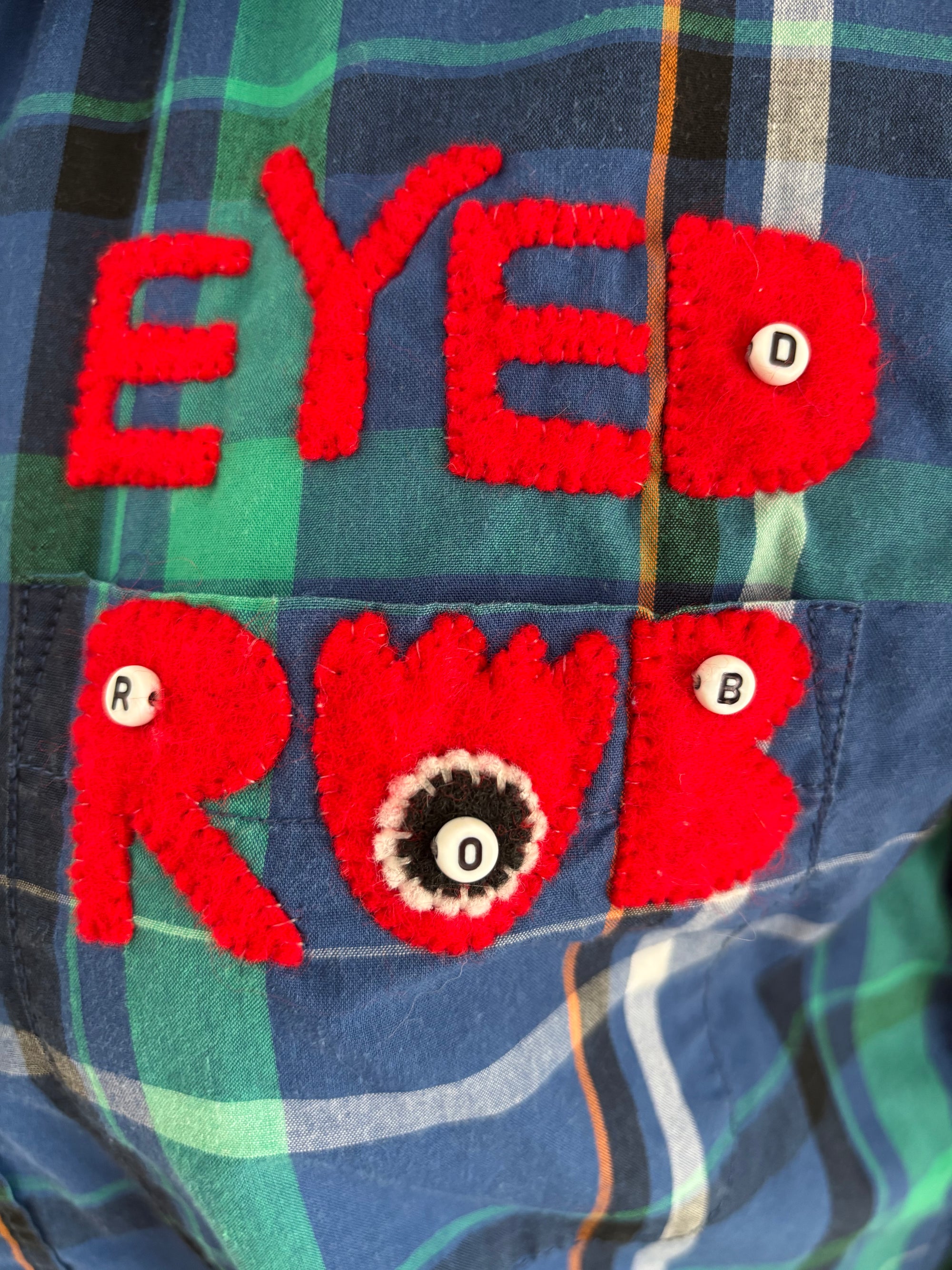 Blue and Green Plaid Rooster Eyed Rob Bear Shirt by Cat Singh