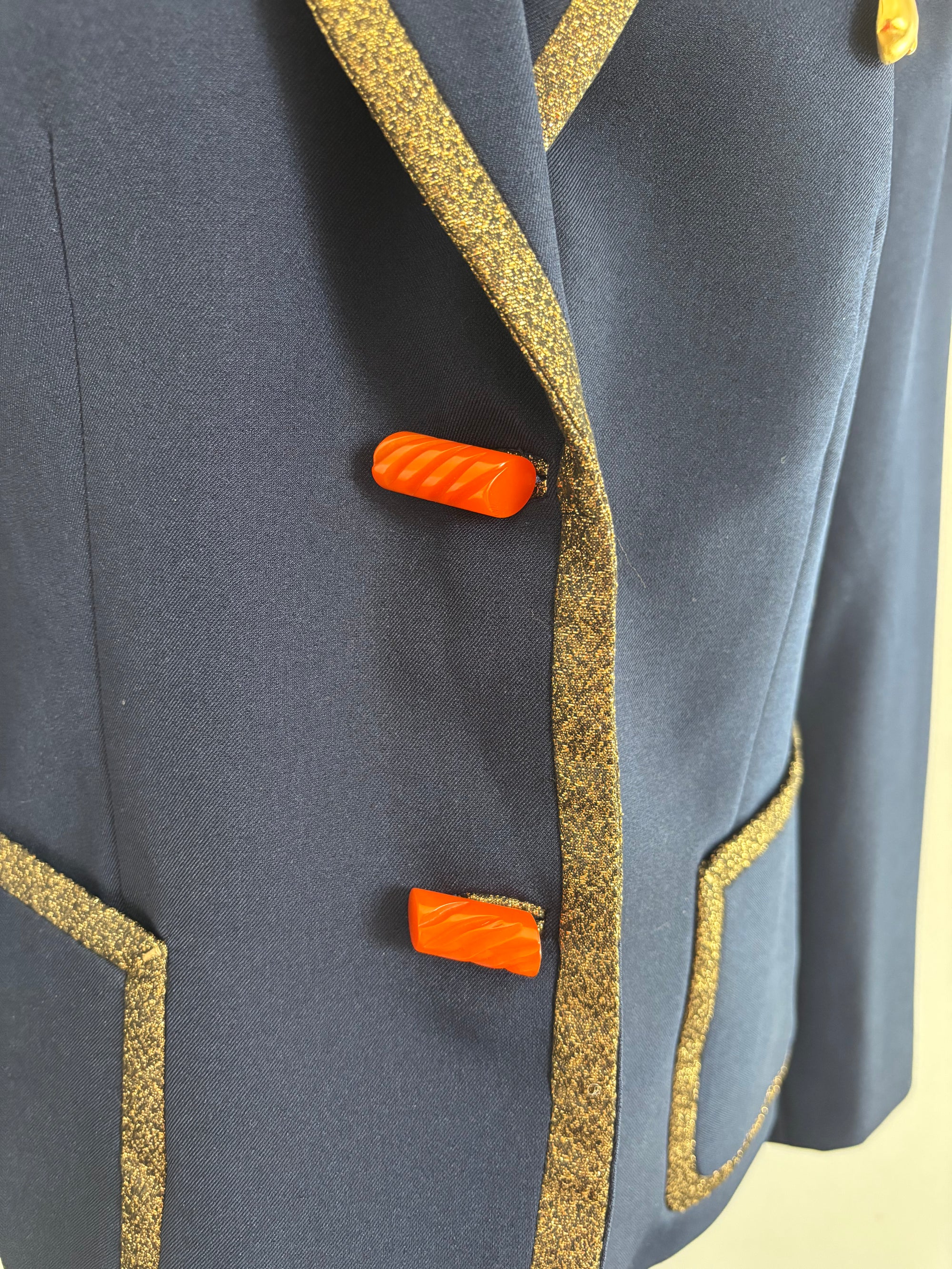 Military Inspired Navy Blazer with Gold Trim