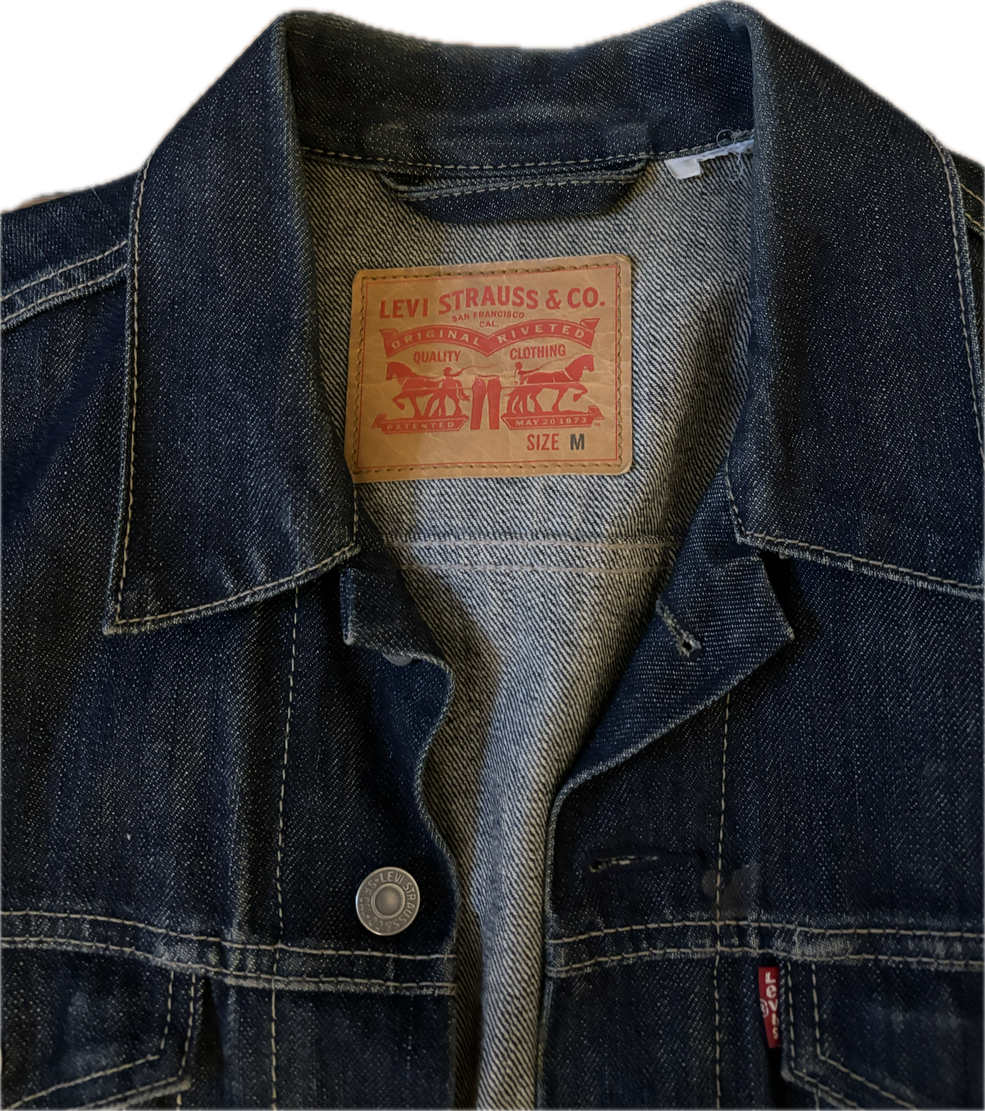 Yes Way, Crochet Denim Jacket with Green Chevron Print Sleeves