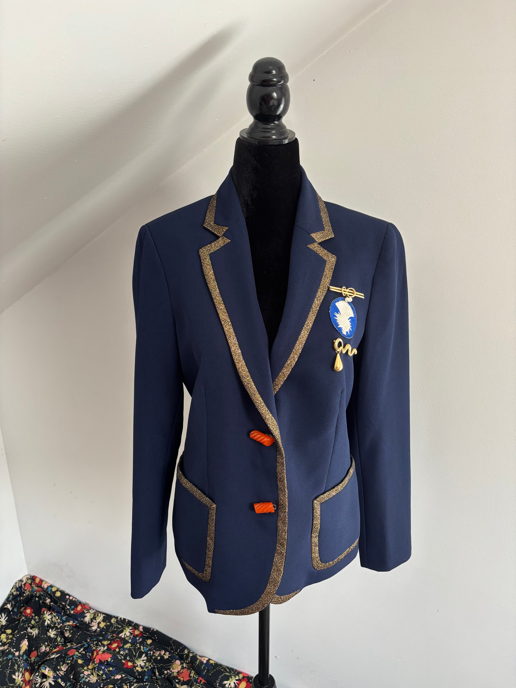 Military Inspired Navy Blazer with Gold Trim