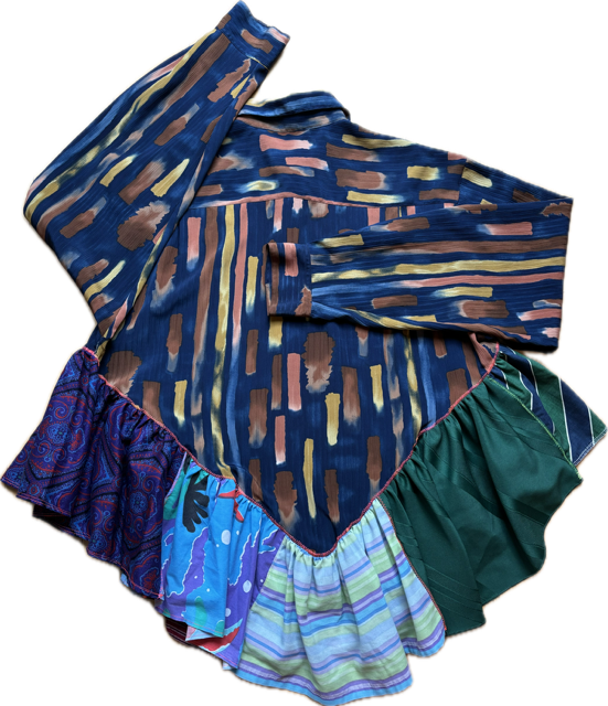 Navy Blue Stripes and Camo Trim Ruffle Top by Cassie's Shop