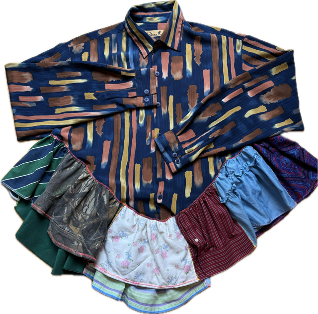 Navy Blue Stripes and Camo Trim Ruffle Top by Cassie's Shop