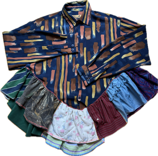 Navy Blue Stripes and Camo Trim Ruffle Top by Cassie's Shop