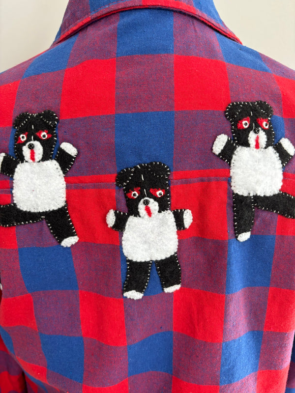 Blue and Red Plaid Dancing Bears Shirt by Cat Singh