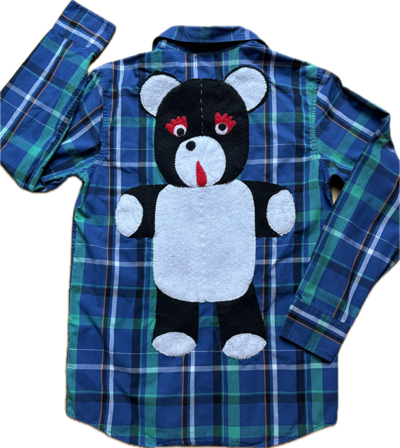 Blue and Green Plaid Rooster Eyed Rob Bear Shirt by Cat Singh