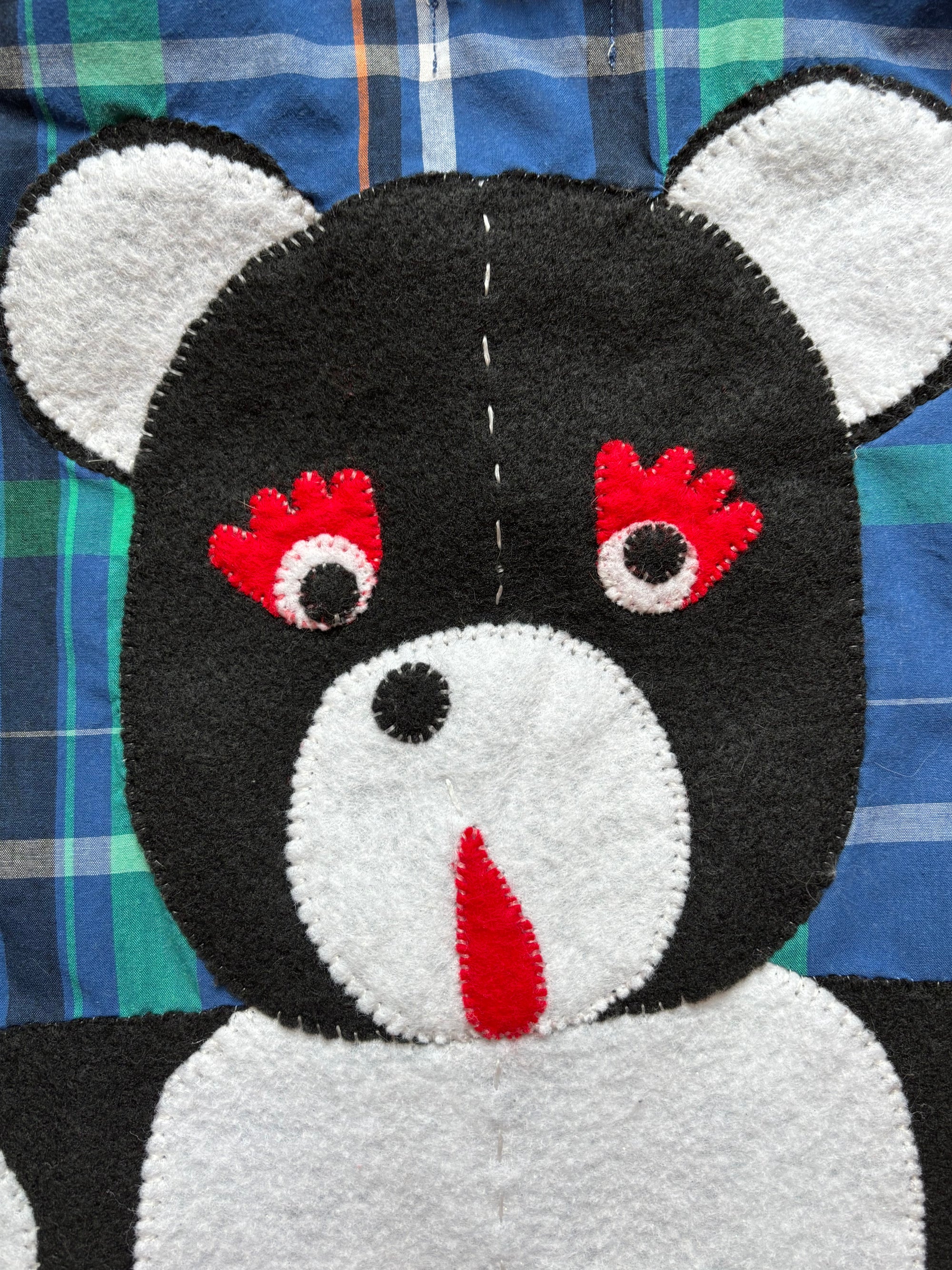 Blue and Green Plaid Rooster Eyed Rob Bear Shirt by Cat Singh