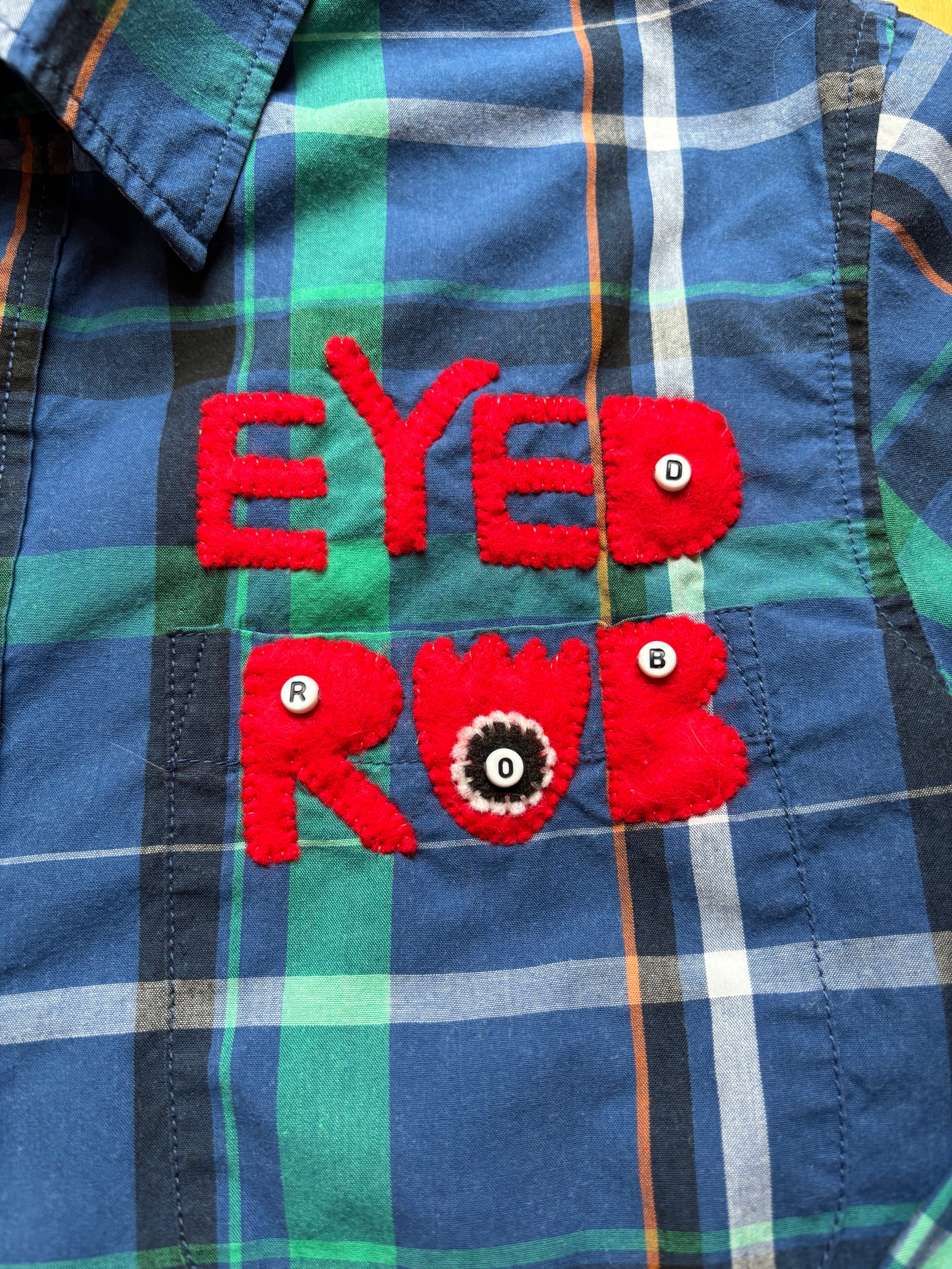 Blue and Green Plaid Rooster Eyed Rob Bear Shirt by Cat Singh
