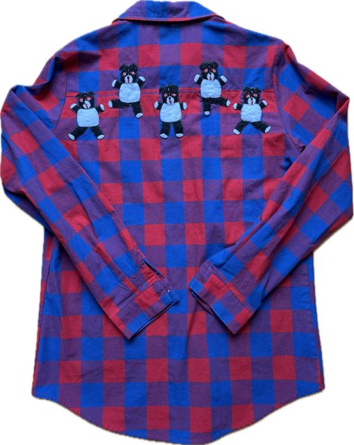 Blue and Red Plaid Dancing Bears Shirt by Cat Singh