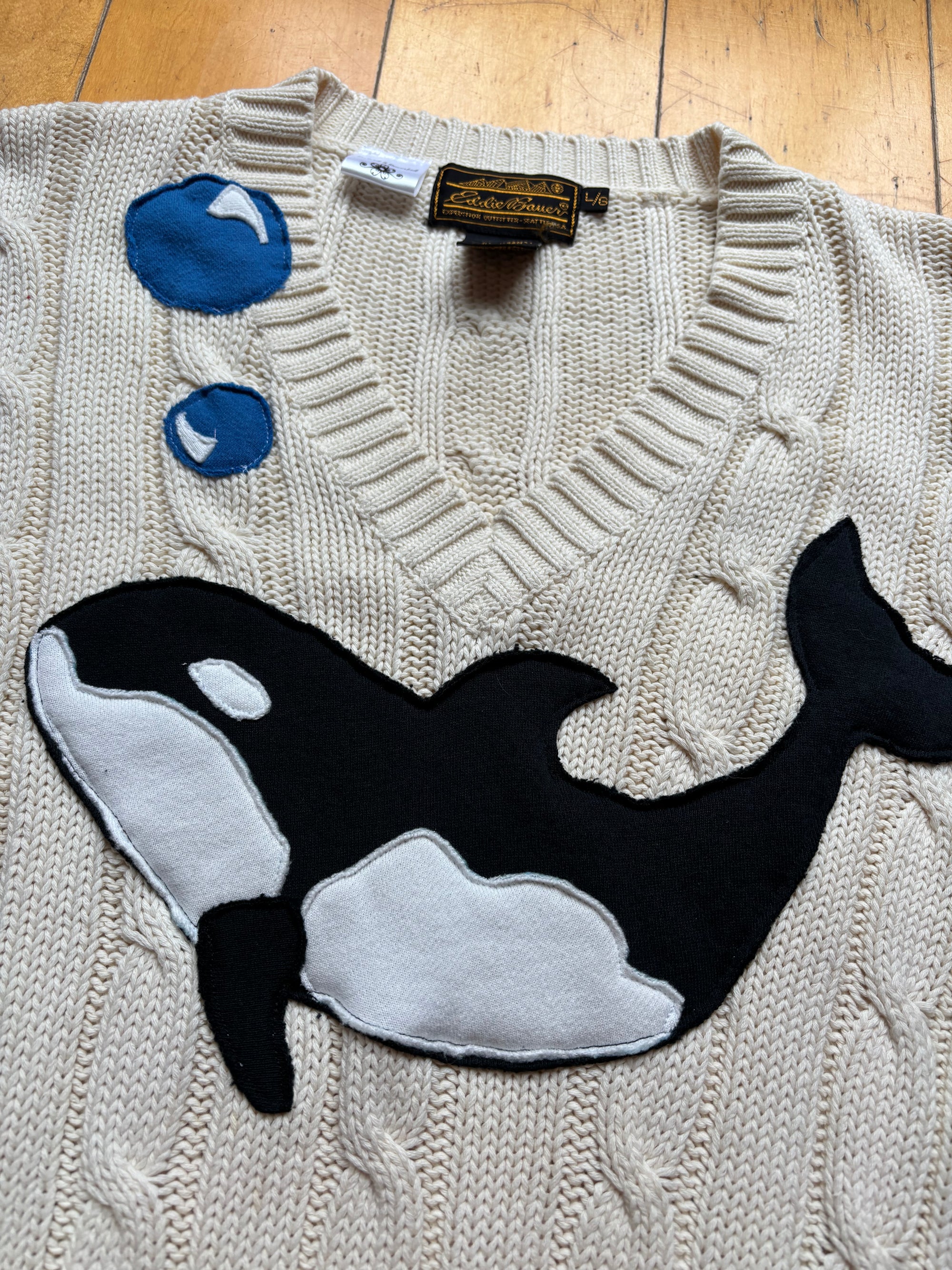 Oh, Whale! 1990s Eddie Bauer Cotton VNeck Sweater with Whale Motif - Membery x Revived & Reworked